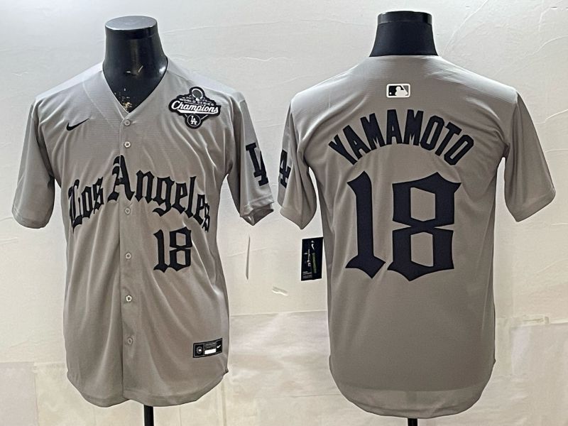 Men 2026 Los Angeles Dodgers #18 Yamamoto Grey Five generations Nike MLB Jersey style 008->los angeles dodgers->MLB Jersey